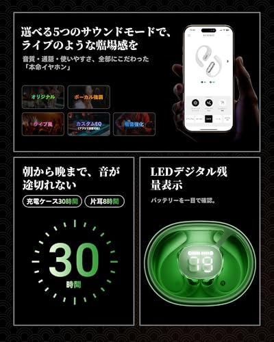 undefined 【iFデザイン賞殿堂入り!!】ACEFAST オープンイヤー イヤホン LED雰囲気呼吸ライト Bluetooth 5.4 完全ワイヤレス ランニング・スポーツイヤホン 軽量 耳を塞がない 急速充電 タイプC マイク付き ノイズキャンセリング通話 左右分離型 耳掛け 空気伝導 ACEFIT Pro グリーン の商品画像 6