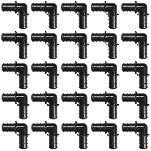 [Pack of 25] 1/2 Inch 90 Degree Elbow, Poly PPSU Barb Crimp Pex Fitting, No Lead Plastic Pex Fittings, ASTM F-2159, cUPC Certified. (1/2" Elbow, 25pcs)