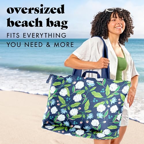 Image of Fit & Fresh XL Beach Tote Bag for Women - XL Travel Tote with Zipper & Pockets, Oversized Canvas Pool Bag, Weekender Carry-On