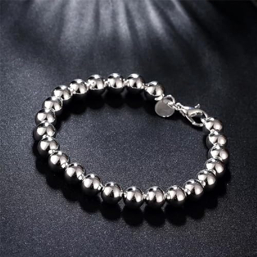 925 Sterling Silver Beaded Bracelet, Round Ball Chain, Lobster Clasp2