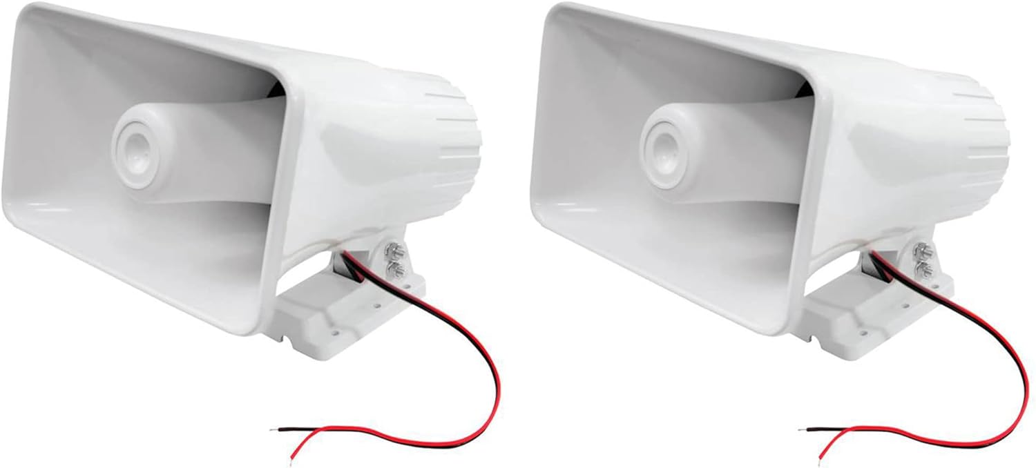 Pyle 8'' Indoor and Outdoor 65 Watts Heavy Duty Portable PA Horn Speaker, 8 Ohms Impedance, with Adjustable Bracket, White (2 Pack)
