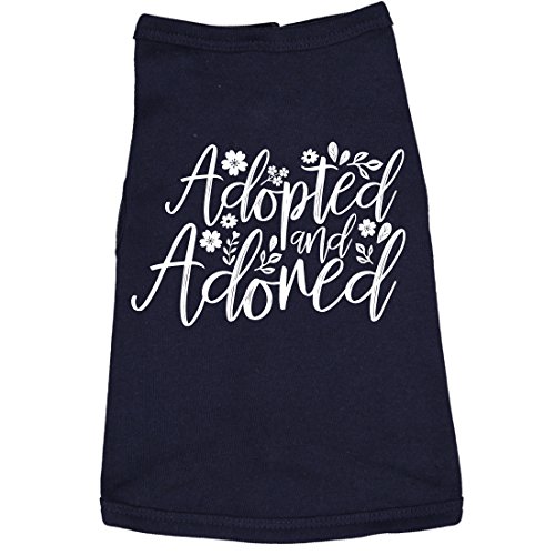 Funny Dog Shirt for Rescue Pets – Adopted and Adored Graphic Tee – Soft Cotton Clothes for Small to Large Dogs – Cute Outfit Gift for Fur Parents and Animal Lovers Navy, L