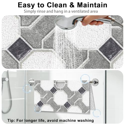 Image of Square Shower Mat Non Slip: 24x24 Inch Extra Large Shower Mats for Inside Shower, Non Slip Shower Mat with Drain Hole in Middle- Anti Slip Shower Floor Mat, Loofah Shower Stall Mats for Elderly