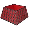Blissun Fabric Christmas Collar Square Tree Ring Willow Skirt for Tree Decorations Red Black Plaid