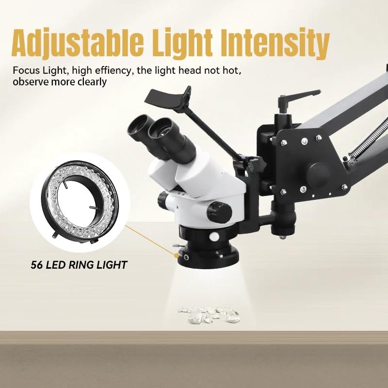 Image of Binocular Stereo Microscope,7X-45X Magnification 7X-90X Continuous Zoom, Multi-Directional with Spring Bracket Jewelry Microscope 56 LED Light Micro Inlay, Jewelers Bench Inspection Tool