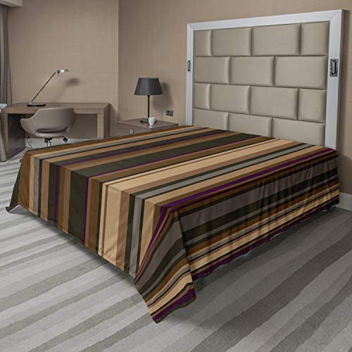 Ambesonne Abstract Flat Sheet, Retro Vertical Striped Background in Different Shades of Earthen Tones Image, Soft Comfortable Top Sheet Decorative Bedding 1 Piece, King Size, Tan and Brown