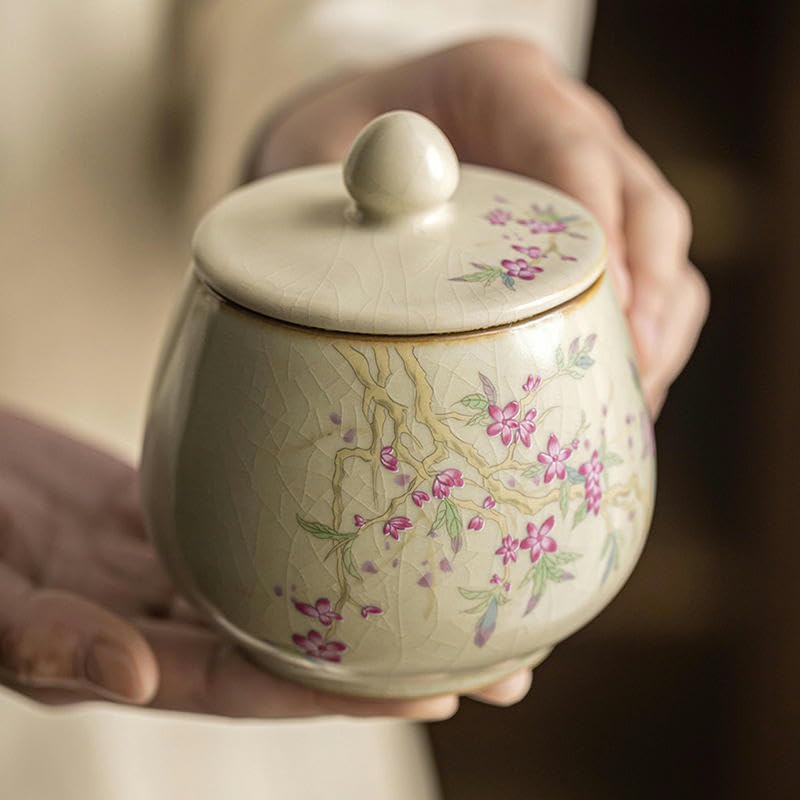 Barattoli in Ceramica con Fiori di pesco da 300 ml con coperchi Barattoli ermetici in Ceramica per tè, caffè e Zucchero Barattoli da Cucina in Porcellana Vintage