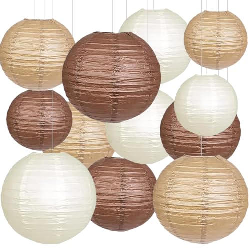 SIPRKAICT Boho Party Decor,Brown Hanging Paper Lanterns for Rustic Birthday Wedding Bridal Baby Shower Home Party Decoration(Brown,Cream,Tan)