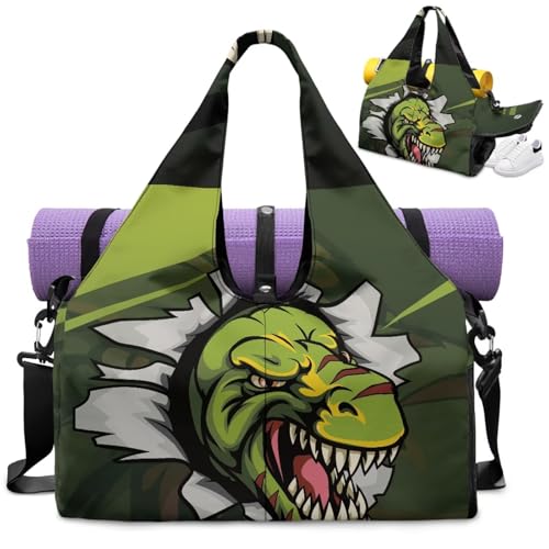 Dinosaur Mens Gym Duffle Bag Double Zipper Gym Bags for Men with Shoe Compartment, Yoga Mat Carrier, Mens Small Gym Bag for Running Swimming Pilates2