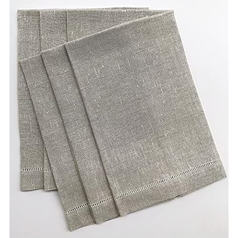 Minhcraft Natural Linen Hem Stitch Hand Towels - Set of 6 14"x22"-Ladder hemstitch 100% Linen Cloth Guest Towels Luxury Cover