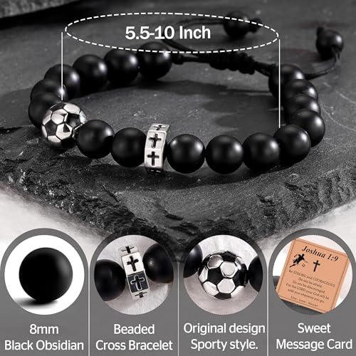 image for Miss Chipmunk Soccer Bracelet for Boys Cross Beaded Bracelet Gifts for