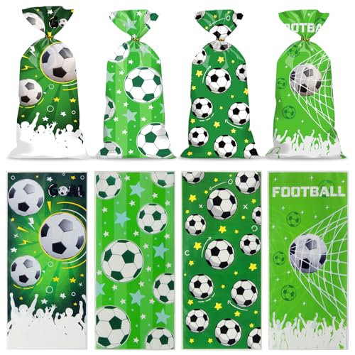 100 bolsas de embalaje de fútbol, ​​transparentes y exquisitas, para regalar a tu equipo. Incluyen un lazo del tamaño adecuado para fiestas infantiles.