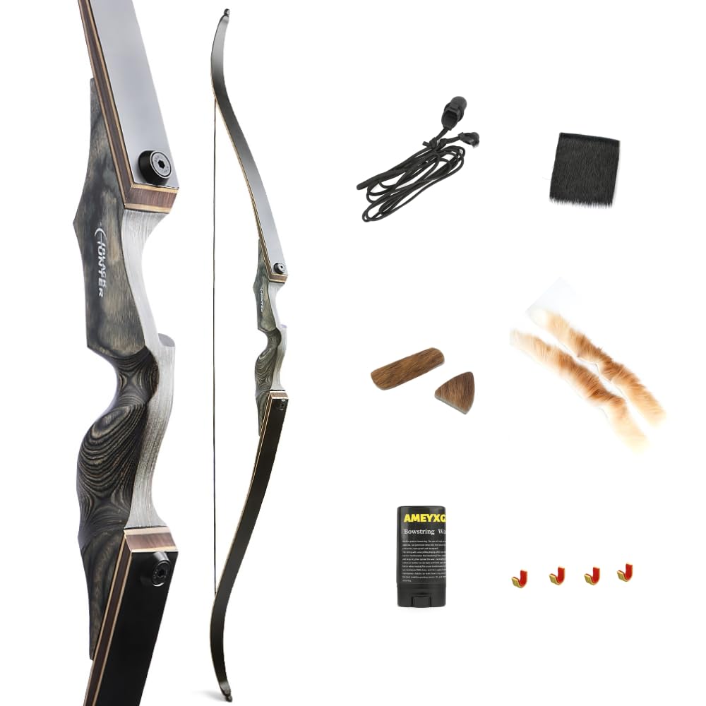 Arco ricurvo da caccia smontabile per destrorsi, arco da tiro americano 60 pollici regolabile 20-60lbs, ideale per allenamento e caccia all'aperto