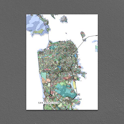 San Francisco Map Art Print 8X10, City Map Poster Large 24X36, Handmade Topographic California Colorful Art Wall Decor By Maps As Art #TOP1