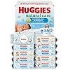 Toallitas Natural Care de Huggies para bebé con pepino, aloe y vitamina E, hipoalergénicas, perfumadas, 10 paquetes de tapa abatible (560 toallitas en total), el empaque puede variar