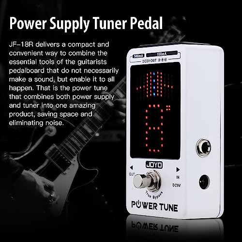 Image of JOYO Tuner & Power Supply Guitar Pedal, 8 Isolated DC 9V Outputs (2x500mA + 6x100mA), Chromatic Tuner with Large LED Display, True Bypass (JF-18R)