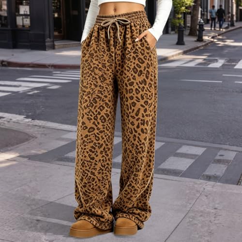 ASFGIMUJ Leopard Sweatpants Women Wide Leg Elastic Waist Casual Baggy Pants - image 2
