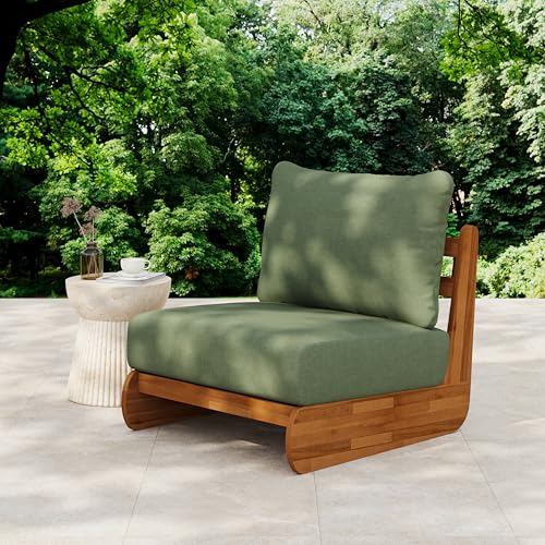 Christopher Knight Home Poppy Outdoor Club Chair with Water Resistant, Acacia Wood Lounge Chair Outdoor, Patio Low Profile Accent Chair, Comfy Reading Chair for Garden Backyard, Teak + Green