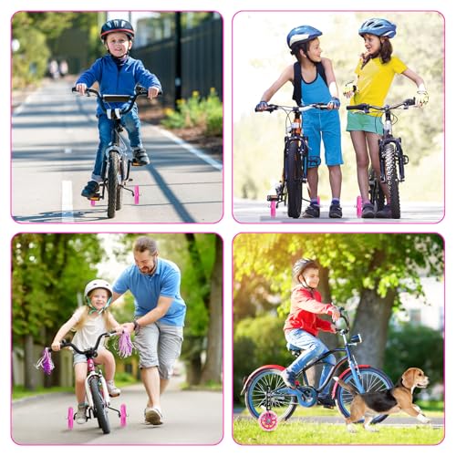 Idota Stützräder, Fahrrad Stützräder Kinderfahrrad Hilfsräder für Kinder mit Mute Flash Räder Einstellbare Sicherheitsstützräder Universal Hilfsräder für 12 14 16 18 20 Zoll Single Speed Bike - Rosa