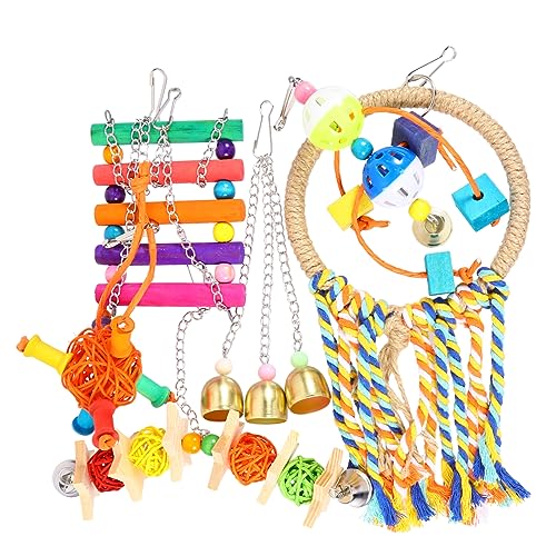 HEMOTON 1Set Colorful Parrot Chewing Bird Perch Swings for Budgies Lovebirds Parrots Durable Rope Fun Ring Design for Chewing Playtime Activities