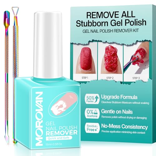 Morovan Gel Nail Polish Remover: Easy Remove Gel Polish Natural Formula Portable Kit with Cuticle Pusher & Scraper No Soaking or Wrapping