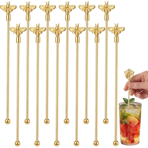 Elegant Gold Bee Metal Swizzle Sticks