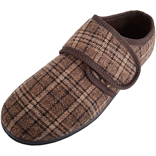 Pantoufle homme à carreaux marron Absolute Footwear taille 46 avec fermeture pression