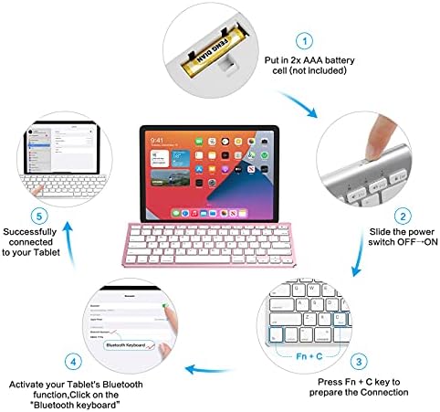 OMOTON Bluetooth Keyboard with Built-in Stand for New iPad 9 2021/iPad 8 2020-10.2, iPad Air 4-10.9, iPad Pro 11, iPad Air 3, iPad Pro 10.5, iPad Mini 6, iPhone 13, Rose Gold