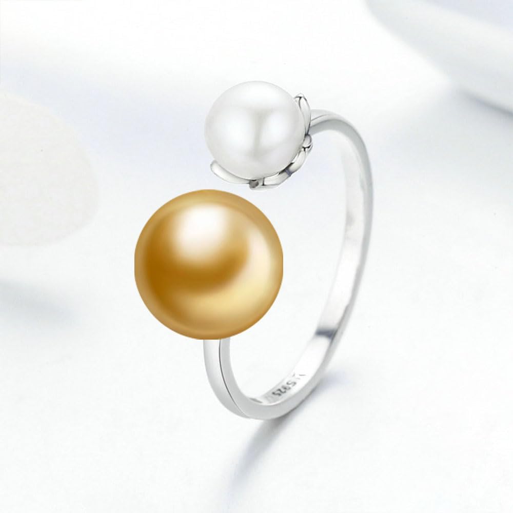 NONNYL Wife Jewelry Gifts - Genuine South Sea Golden Pearl Jewelry Rings for Women, Birthday Jewelry for Girlfriend, Valentine's Day for Wife, Mother's Day for Mom Grandma NO33254