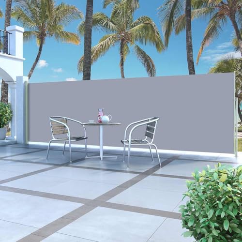 Store latéral rétractable gris de 5m pour protéger la terrasse des regards