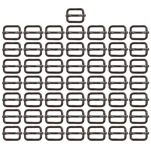 BIKICOCO Metal Slide Adjuster Buckle Tri-Glides with Movable Center Bar, for Straps, 0.8 x 0.6 Inch, Gunmetal, Pack of 50