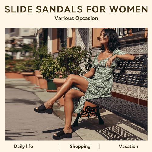 IDIFU IN3 Platform Sandals Womens Wedges Sandals Comfortable Cute Square Open Toe Slides Sandals Lightweight Slip On Chunky Wedges Heels Sandals Dressy Casual Summer Beach Walking Sandals Shoes3