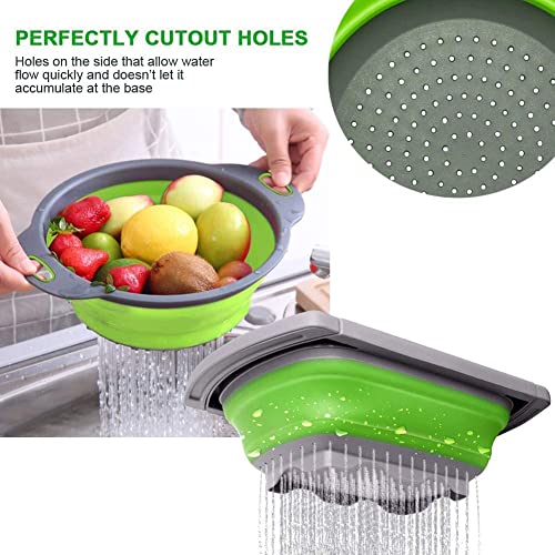 Collapsible Colanders;Adjustable Over The Sink Silicone Foldable Round Fruits, Vegetable, Food Draining Colorful Baskets And Pasta Strainer With Handle For Kitchen(Blue) #TOP2