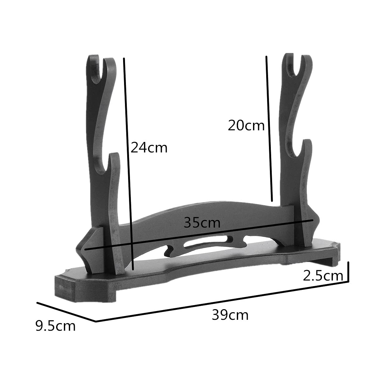 Stojak na miecz samurajski z drewna 1-3-poziomowego, Katana, Wakizashi, Tanto, czarny(2 Tier)