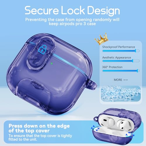 Image of for AirPods Pro 3 Case 2025 with Safety Lock,Midnight Blue | Clear Case with Phone Stand & Cleaner Kit,Cute Floral Chain for Women Girls,Soft TPU Protective Cover,Shockproof