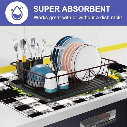 Image of HOMETITUTE Spring Stove Top Covers for Electric Stove 28x20 Inches Welcome Floral Ring Buffalo Plaid Glass Cooktop Protector Pad Decorative Stovetop Cover Dish Drying Mats for Kitchen Decor