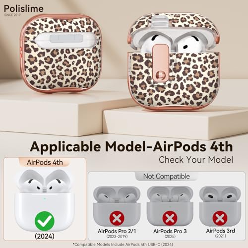 Image of for Apple AirPod 4 Case 2024 with Lock,Clear TPU Floral AirPod 4th Generation Cases for Women Girly, iPod 4 Case with Keychain & Cleaner Kit- Brown Leopard Print