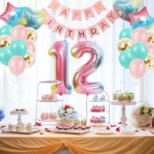 12th Birthday Decorations for Girls Gradient Color Age 12 Birthday Balloons with Happy Birthday Banner for Baby Showers Twelfth Birthday Party Supplies for Girls Boys (12th-Birthday) by SEDECIDE - Image 6