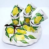 100% Made in Italy Vassoio Ceramica 6 bicchierini limoncello Linea Limoni Handmade Le Ceramiche del Castello Made in Italy