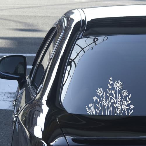 Image of Ymapinc Decals for Cars,White Wildflowers Car Decal 6.1 * 5inches Boho Fun Car Window Stickers Cars Window Decorations for Outside