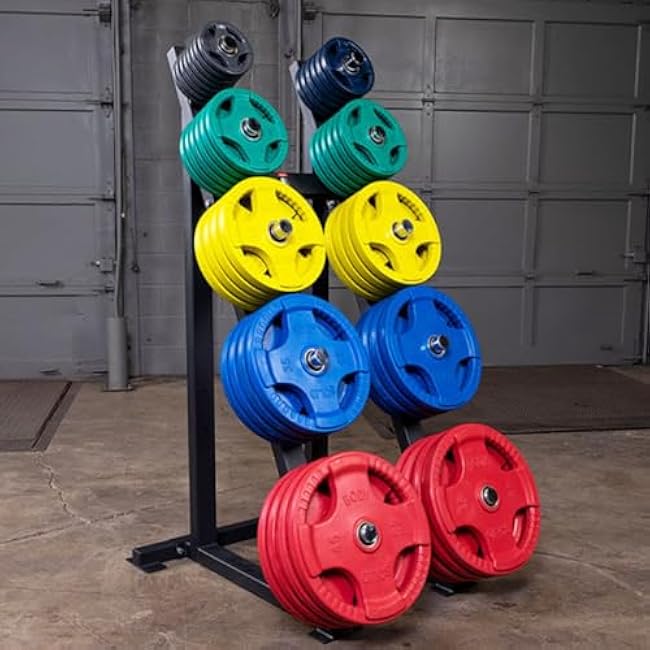 Body-Solid Quad Grip Design Rubber Plate - Olympic Weight Plates with Rubber Coating for Weight Lifting and Strength Training