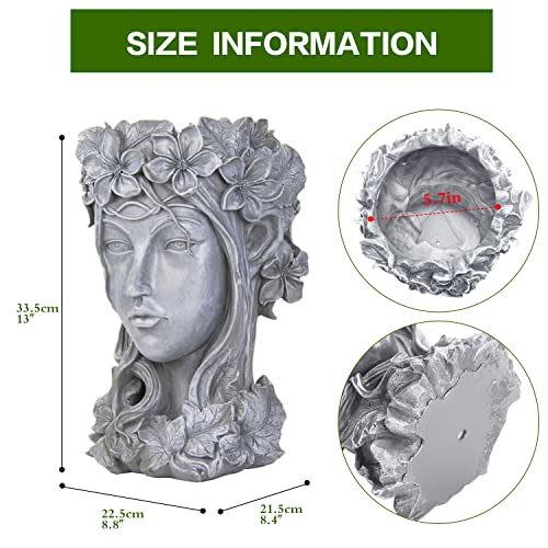 Sungmor Creative Goddess Head Planter Statue For Garden Ornaments | 9×9×14 Inch Premium Resin | Cool Face Large Diameter Flower Pot For Patio Lawn Garden Yard Decor #TOP5