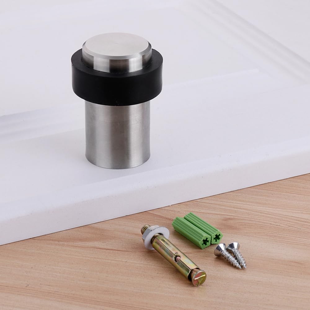 Door Stopper with Screws, Rubber Bumper Ring Door Stop, 60mm Doorstops Stainless Steel Door Wedge, Silver, 6cm - Image 2