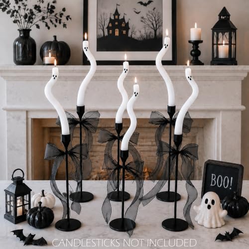 AYGXU Halloween Decorations Indoor-6 Pcs Twisting Ghost Candles with Ribbons Decor Taper Candles Halloween centerpieces for Party Tables Fireplace Decorations(Candlesticks not Included)
