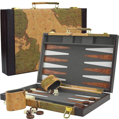 Backgammon Classic tablero de viaje 15" en cuero miniatura 1