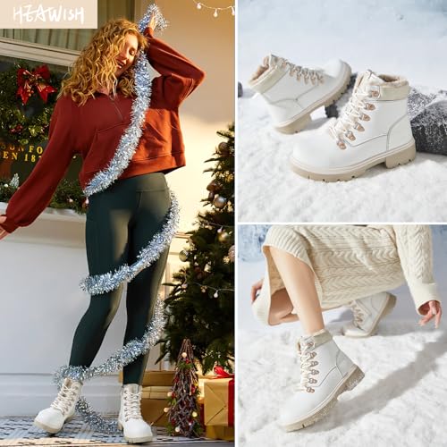 Women Winter Snow Boots with Fur Lined,Black Low heels Combat Ankle Boots,Non Slip Leather Ankle Boots for Women2