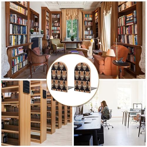 Sujetalibros de madera moderno con diseño tallado de tigre y base metálica estable 6