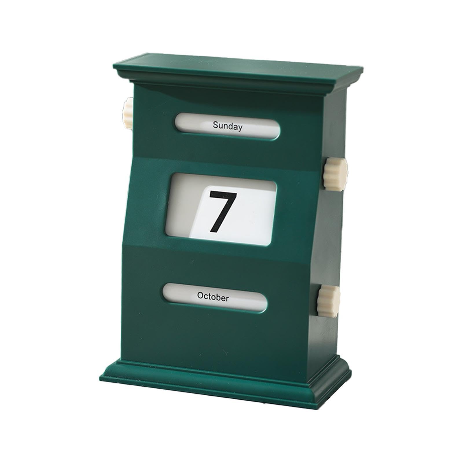 Kalender, drehbarer Schreibtisch, dekorativ, Basteln, Tischkalender, Kunstwerk, Retro, PP-Material, geeignet für Arbeitsplatte, Heimbüro, Tisch, Grün