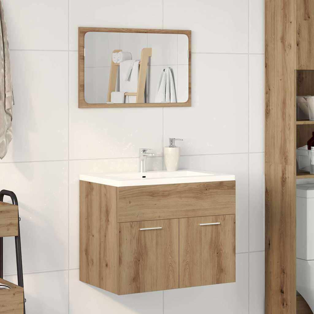Ensemble de meubles de salle de bain en chêne Artisan avec miroir mural et armoire pour salle de bain, espace de rangement, lavabo, salle de bain complet avec étagère et tiroirs