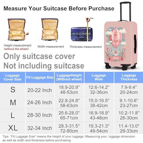 Image of Romantic Balloon Luggage Protector, Washable Suitcase Cover with Hot Air Balloon Flowers inchLOVE inch Anti-scratch for 32 inch,34 inchBag
